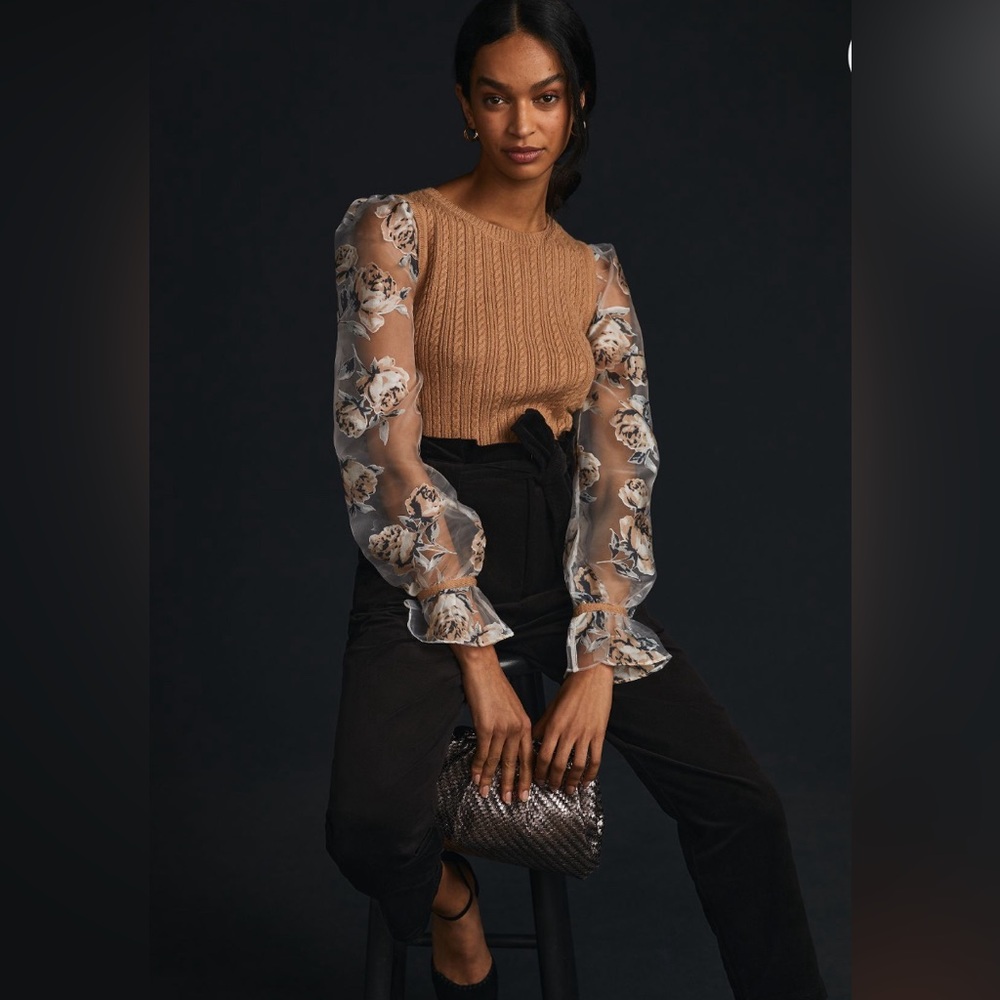 Maeve | Contrast-Sleeve Sweater Blouse
